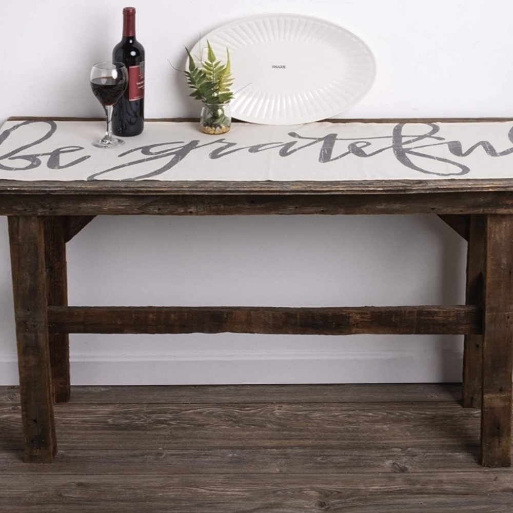 Be Grateful Long Table Runner Everyday Holiday Thanksgiving Urban Farmhouse Gray
